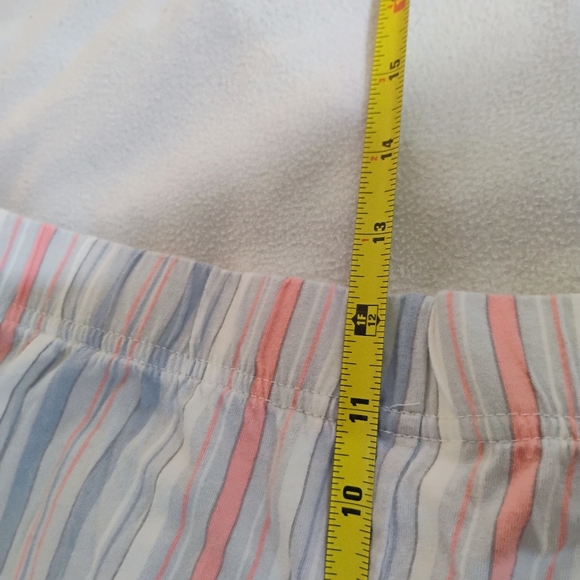 Women's White Striped Cotton Cropped Pajama Pants with Pink & Light Blue Stripes - Picture 9 of 10